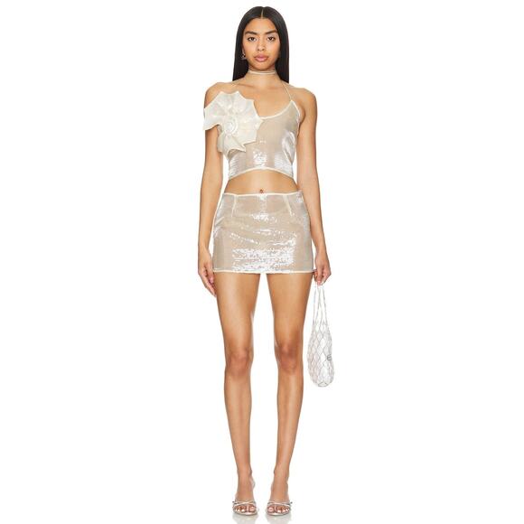 NWT Revolve Miscreants Harper Ivory Sequin Shell Embellished Sheer Cami Size 10 - Picture 5 of 5